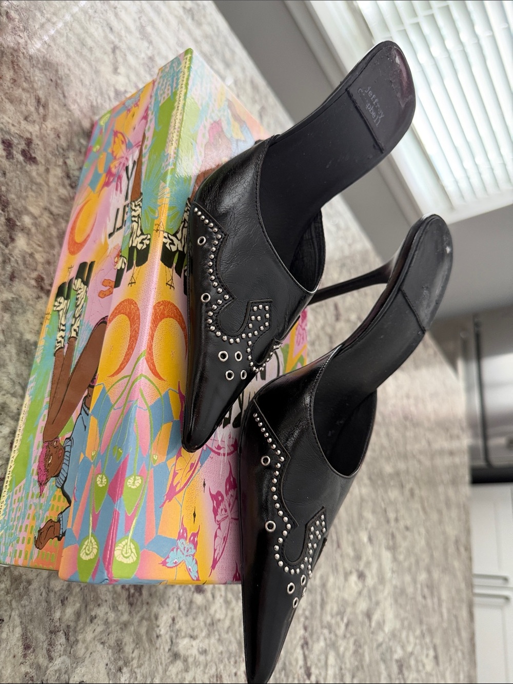 Jeffrey Campbell Black Studded Pointed-Toe Mules